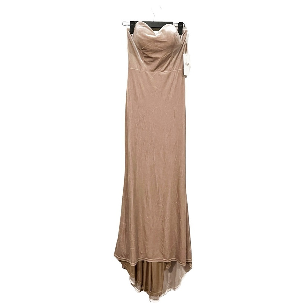 Revelry Quinn Velvet Formal Maxi Dress 2 Petite Champagne Tan Long Gown - Picture 3 of 6